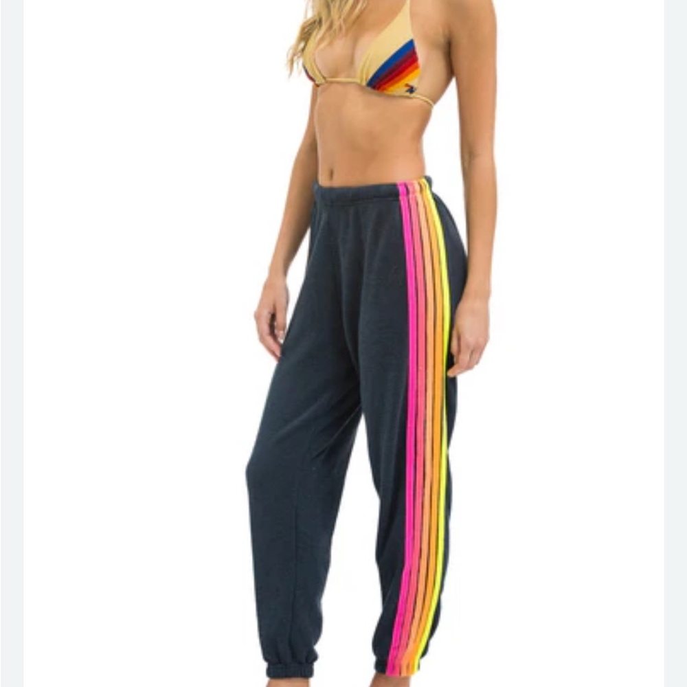 Aviator nation 5 STRIPE SWEATPANTS - HEATHER NAVY // NEON